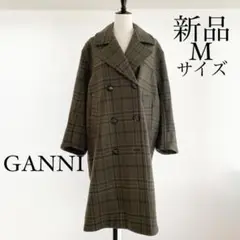 GANNI ガニー ダブルブレスト チェック ウールフェルト コート