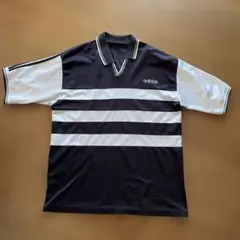adidas ストライプ ポロシャツ 黒/白