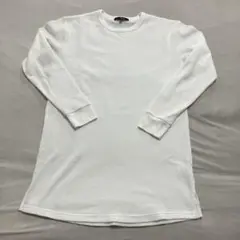 ホワイトワッフル編み 長袖カットソー ロングTシャツ シンプル M