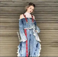 Onespo ラッフルデニムワイドパンツ　M フリル　オーバーサイズ　中川翔子