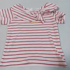 Sosweet 白と赤ストライプ Tシャツ　半袖