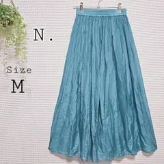 N. ターコイズ ロング プリーツスカート M