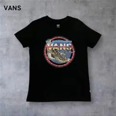 【314】VANSバンズプリントT半袖クルーネック黒ブラックBlackロゴS
