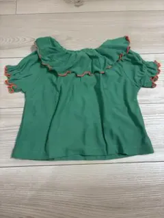 緑色 フリル付き 半袖トップス