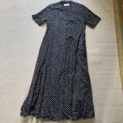 花柄シャツワンピース ネイビー 半袖