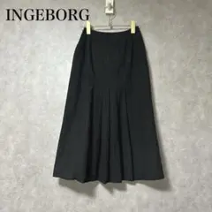 インゲボルグ INGEBORG 黒 フレアスカート ひざ下 綿50% 麻50%
