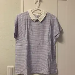 半袖ブラウス　ラベンダーボーダー　イッカikka