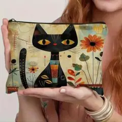 大人気！かわいい黒猫デザイン ポーチ 多用途小物入れ　22cm x 18cm