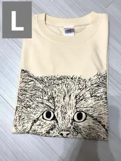 新品　ねこ顔プリントオリジナルデザインTシャツ　サイズL