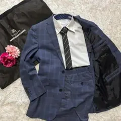 【美品】バーバリーブラックレーベル スーツ セットアップ チェック 紺