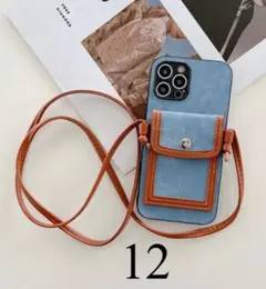 デニム レザーコード iPhoneショルダー ブルー iPhone12ケース