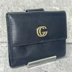 GUCCI 折り財布 Wホック GGマーモント レザー ブラック ゴールド金具