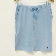 【ポールスチュアート】綿100％ウエストゴムハーフパンツ　M　ブルー系　ロゴ刺繍