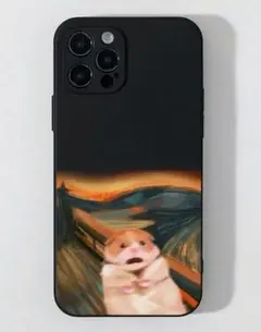 ハムスター　デザイン iPhone16 ケース 黒　ムンクの叫び風