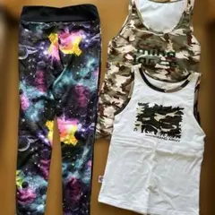 ミカノ宇宙柄レギンスと迷彩タンクトップセット