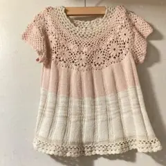 手編み　キッズ　サマーセーター　プルオーバー　トップス　マーガレット　100