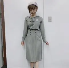メゾンドフルール プチローブカノン プリーツニットスカート グリーン