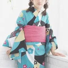 キョウエツ　レトロ柄浴衣　3点セット　130-135 下駄21㎝