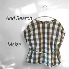 And Searchチェック柄トップスノースリーブ グリーンカジュアルM