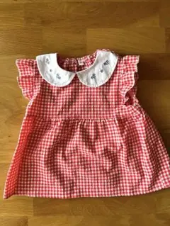 赤いチェック柄 フリル付きシャツ 90cm