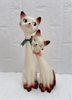 【美品】陶器　ねこ　置物　シャム猫　ヴィンテージ　昭和レトロ　夫婦　アンティーク