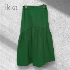 イッカ フレアスカート ミモレ丈 グリーン ナイロンストレッチ （L）