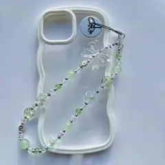 Green×Silver×Clearビーズストラップ♡スマホストラップ♡