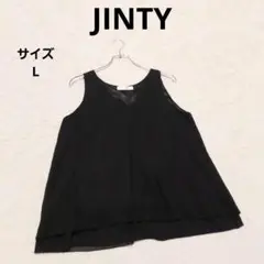 ジンティー レイヤードVネックノースリーブトップス L 黒 シンプル カジュアル