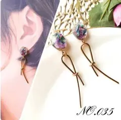NO.035 ハンドメイド ピアス イヤリング お花 レジン りぼん 揺れる 青
