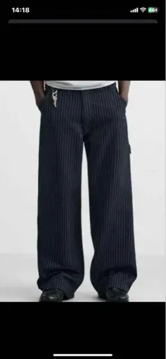 ZARA★ストライプ柄リラックスフィットパンツ★EU34★JP28