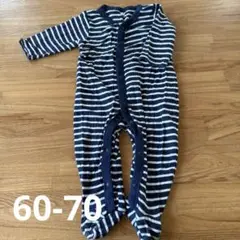 【美品】長袖ロンパース/60-70/ボーダー