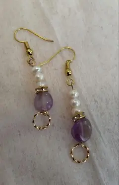 ☆お試しセール☆アメジスト・パール フックピアス