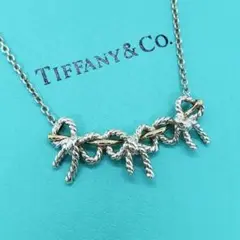 (B0166)TIFFANY u0026 Co. ネックレス トリプルリボン 銀 金
