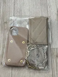 レザー風 iPhone13miniケース ショルダー カードケース取外し可