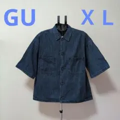 ジーユー　シェフシャツ(5分袖)　メンズ　ブルー　ＸＬサイズ