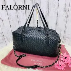 美品【FALORNI】2wayハンドバッグ ショルダーバッグ チェーン ブラック