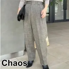 CHAOS オーバータックトラウザー パンツ スラックス リネン ヘリンボーン柄
