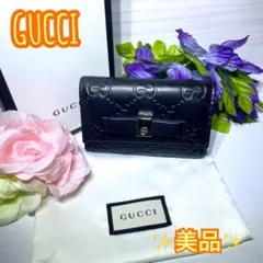 ✨美品✨ GUCCI グッチ GG シマレザー リボン 6連キーケース ブラック
