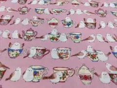 ラスト！FUWARI　シマエナガのティータイム　ピンク　1m　スケアープリント