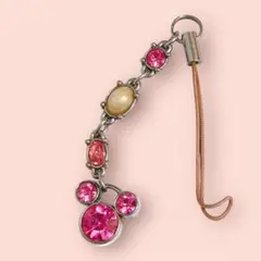 美品✨東京ディズニー限定 ミッキー キラキラストラップ ラインストーン ピンク