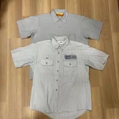 CINTAS 半袖ワークシャツ 2枚セット Lサイズ グレー ストライプ usa