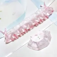 ★No.1042 にじぱぺっと ぬい服 ヘッドドレス スタイ セット ピンク