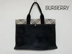 BURBERRY/キャンバス/トートバッグ/BLACK/タータンチェック