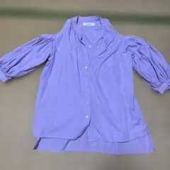 紫 五分袖 ボタン付きシャツ