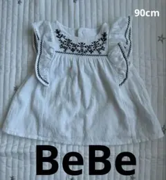 BeBe 90cm ホワイト刺繍フリル袖トップス