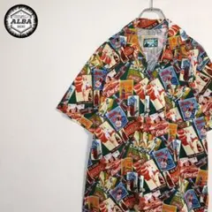 コカコーラ　アロハシャツ　90sヴィンテージ　レトロ　総柄　緑　グリーン　L