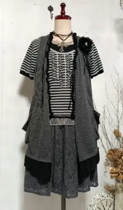 【古着】フェアリーグランジ　森ガールフリルレース付きTシャツ