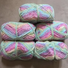 【新品未使用】カラフル　コットン毛糸　5玉　200g　マルチカラー　編み物