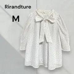 Rirandture◆パフスリーブブラウス　7分袖　ドット柄　ボウタイ【訳あり】