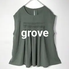 ✨美品✨ grove ノースリーブ ピンタック ブラウス ゆったり グリーン M